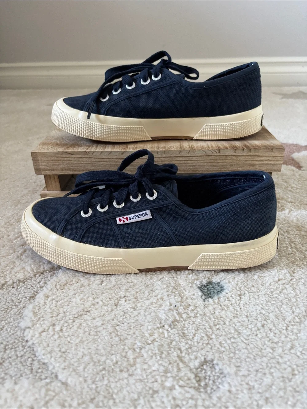 Superga 2750 Cotu Classic Navy Canvas Low-Top Sneakers with Off-White Sole - Picture 4 of 5